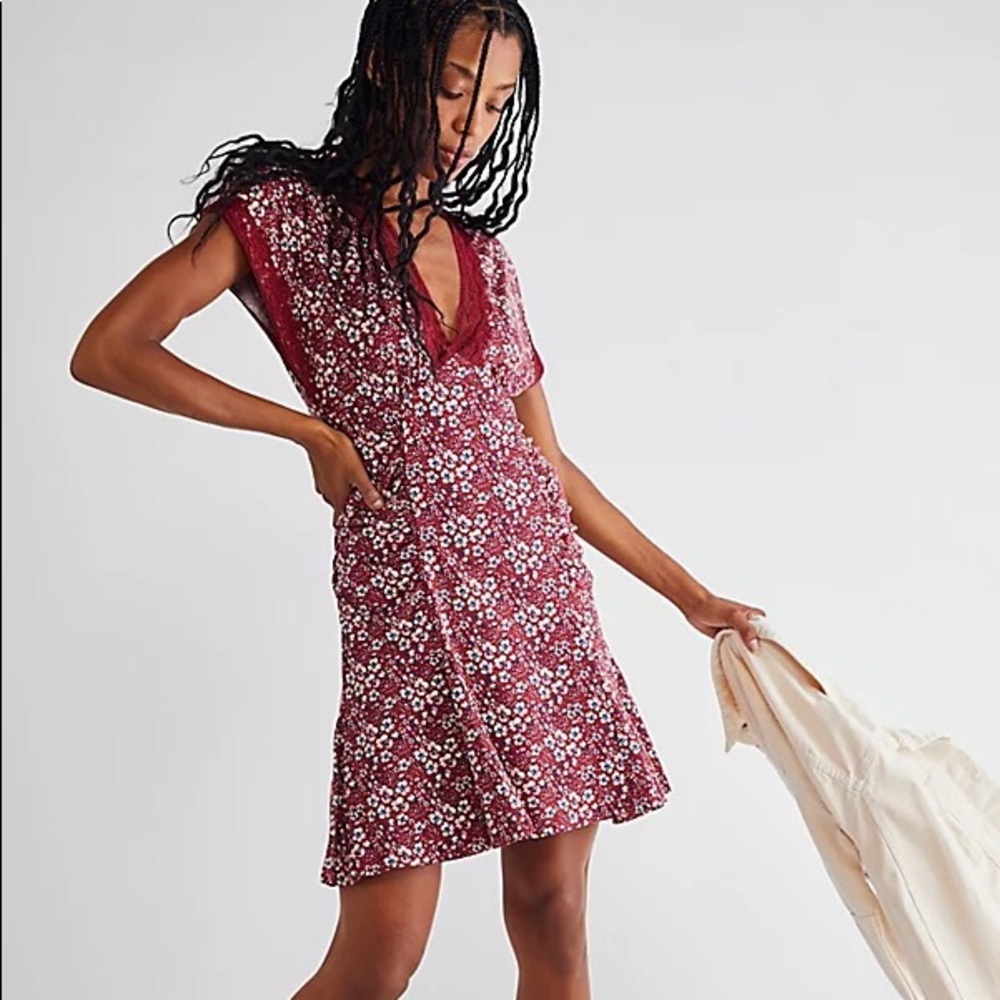 Free People Burgundy Floral Mini Dress
